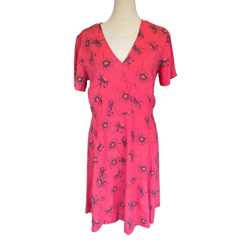 Women Babydoll Preppy Fit Flare Floral Midi Dress Size 6 Pink Wedding Guest